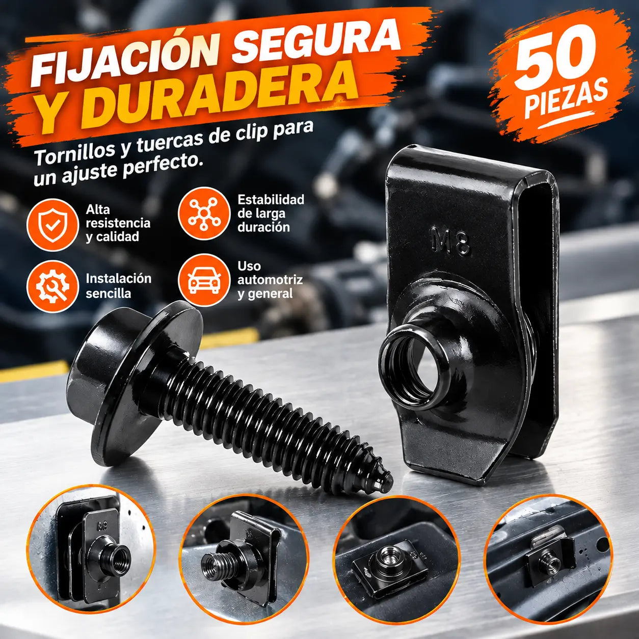 Clips para carrocería, pernos M6 y tuercas en U M6, tornillos de rosca puntiaguda 6m, tornillos M6, sujetadores de hierro.