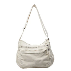 👜✨Bolso bandolera de lona desgastada de gran capacidad: diseño con múltiples compartimentos con cremallera y correa ancha ajustable para el hombro.
