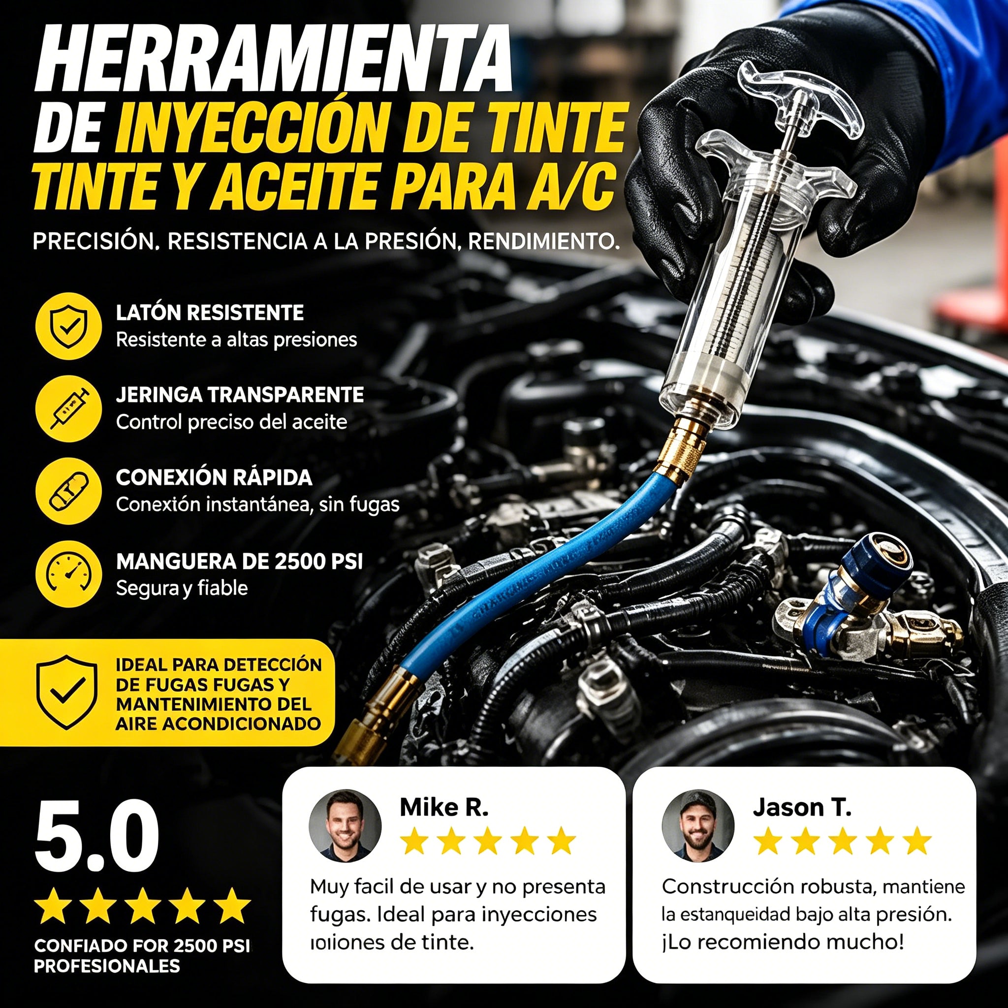 🔧 ¡50% DE DESCUENTO POR TIEMPO LIMITADO! 💥 Inyector de tinte de aceite de precisión para aire acondicionado: construcción de latón, manguera de alta presión, cuerpo transparente ✨