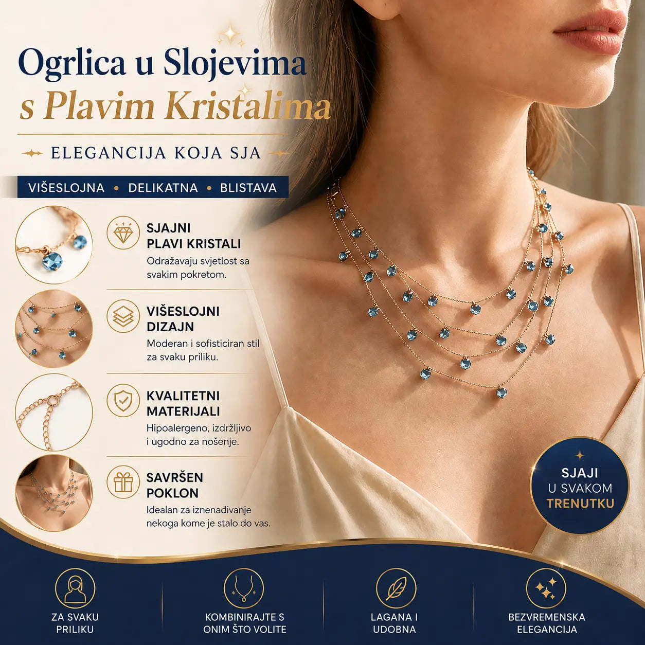 📢📢 50% popusta! ✨ Ženska ogrlica s privjeskom u obliku ključne kosti s višeslojnim svjetlucavim dizajnom