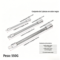 🔩 3 tamaños (1/4", 3/8", 1/2") ⚙️ Barra extensible flexible para llave de carraca - vanadio, llega a rincones estrechos, bloqueo de bola - ideal para maquinistas y aficionados al bricolaje 🛠️