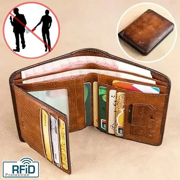 Nueva cartera antirrobo de cuero genuino para hombre