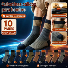 【10 pares】【38-47】Nuevos calcetines cálidos de punto con bloques de color retro para hombre
