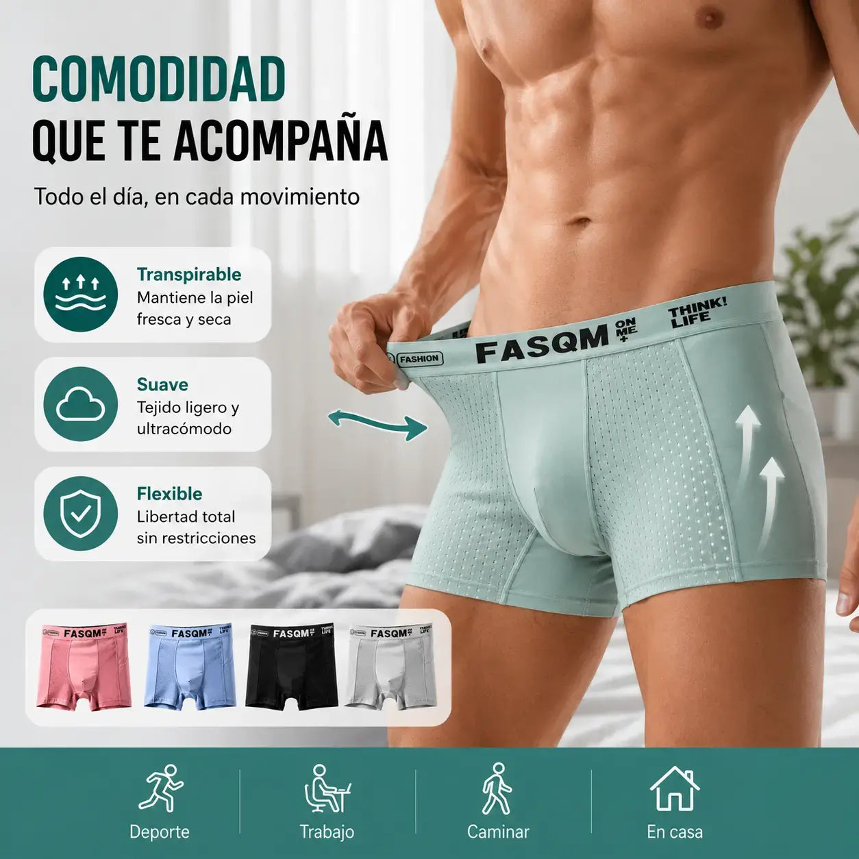 【6 piezas-6 colores】 Calzoncillos bóxer de seda helada para hombre con malla transpirable