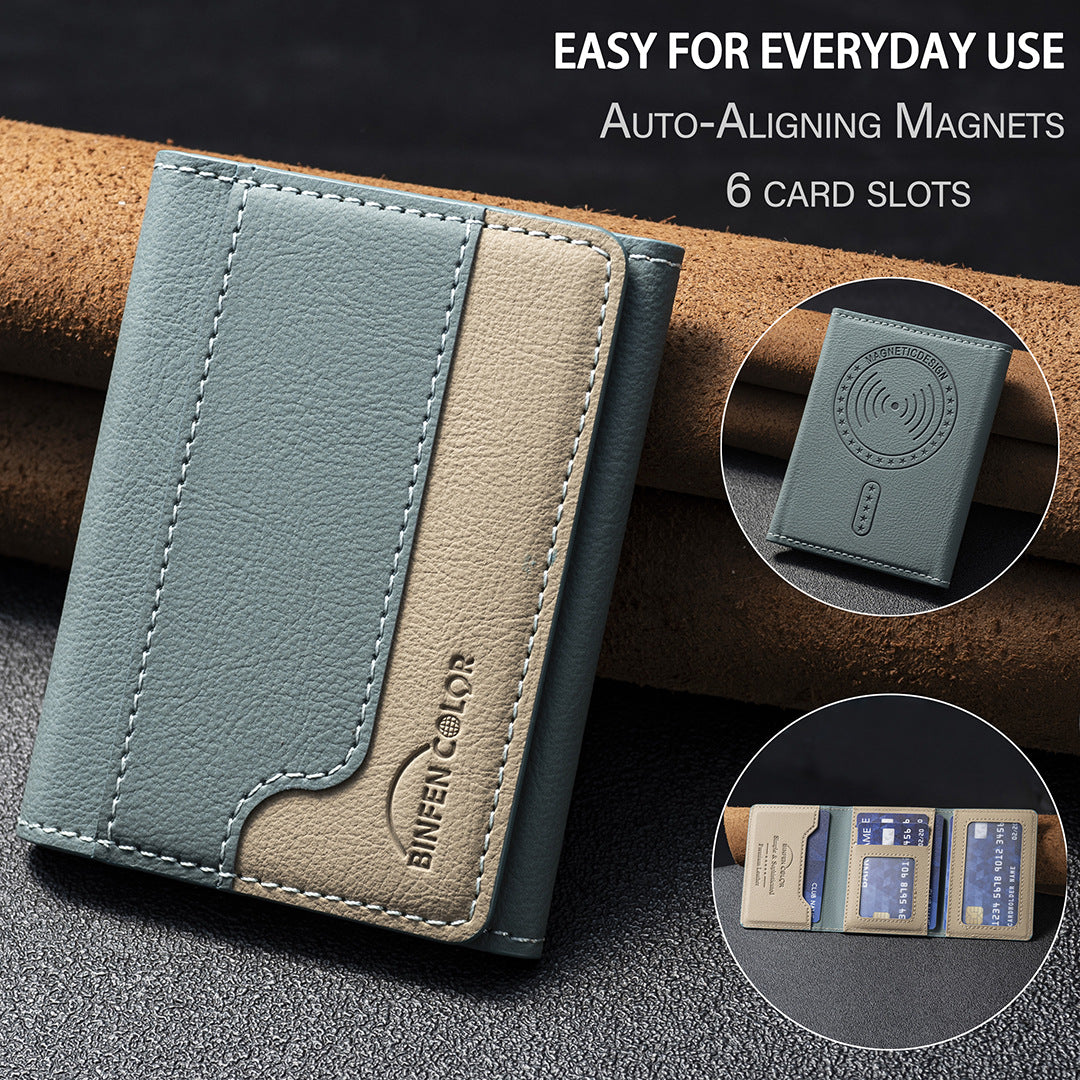 Cartera magnética tríptico con tarjetero, tarjetero universal para teléfono móvil con ventosa en la parte posterior.