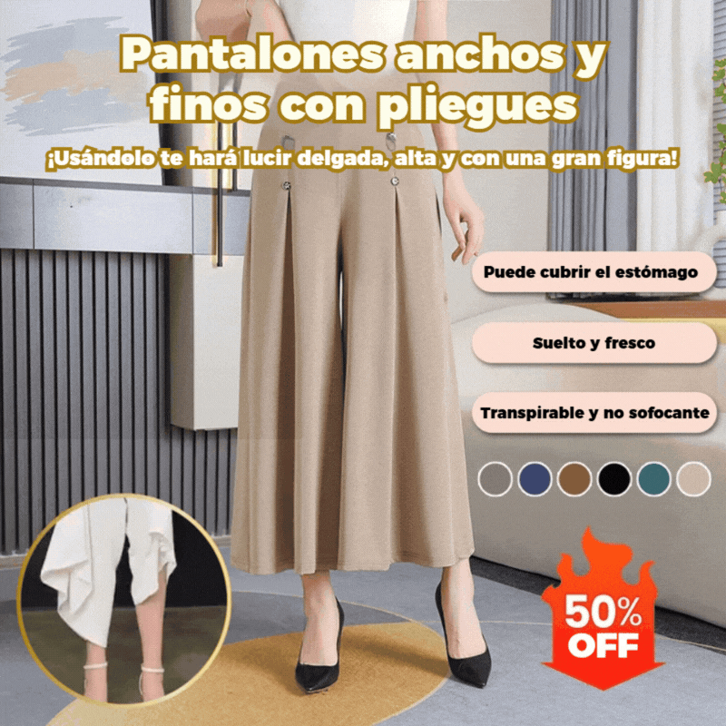 💖【M-5XL】Falda ancha de cintura alta drapeada de moda para mujer