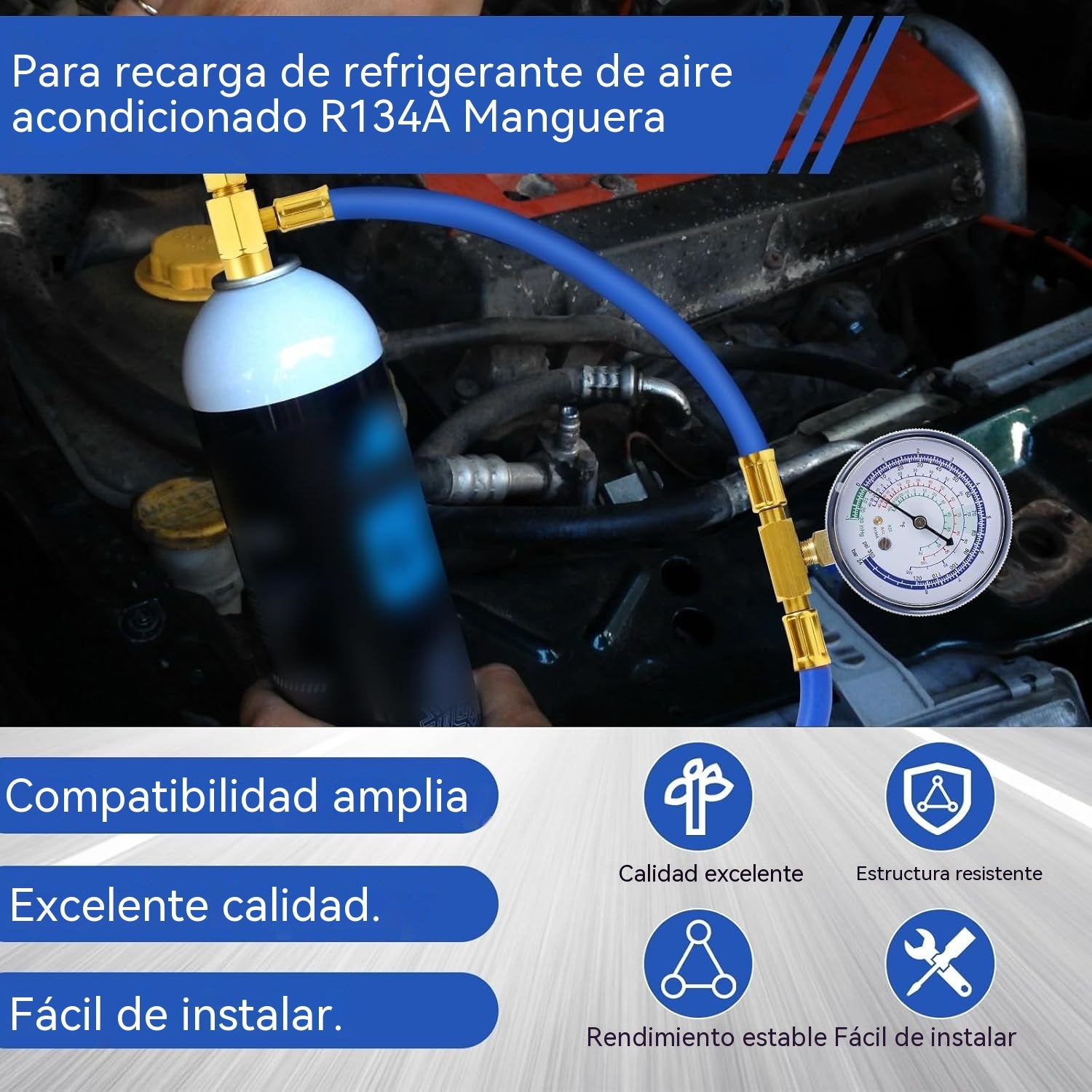 30%OFF🔧❄️ Manguera de recarga de refrigerante AC R134a con manómetro – Antifugas, fácil de leer y compatible con coches, camiones o aire acondicionado doméstico – Recarga DIY segura 🚗
