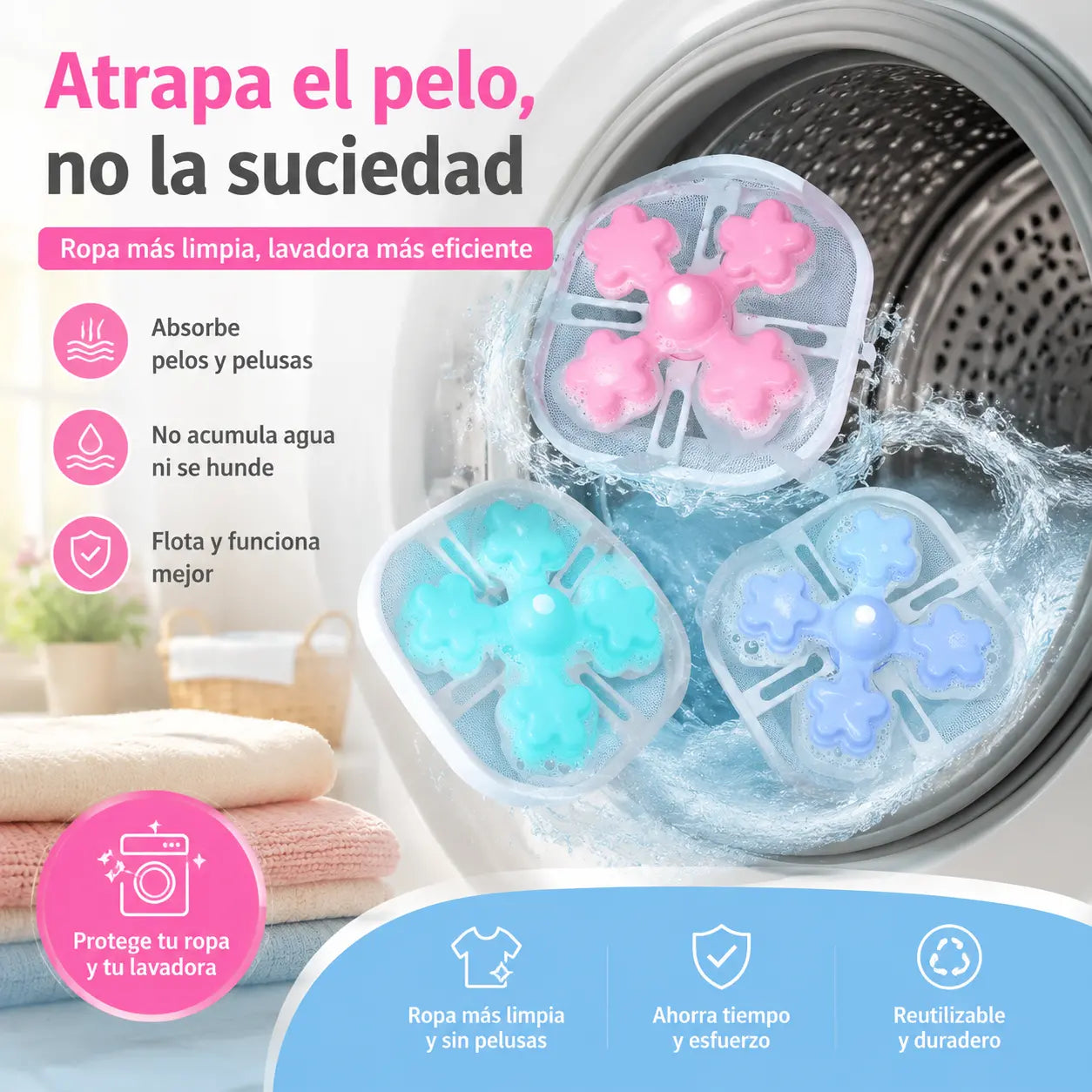 🌀6 tükki 28€✨ Ujuv filter pesumasinasse – Püüab iga pesuga kinni ebemed, juuksed ja lemmikloomakarvad 🧺