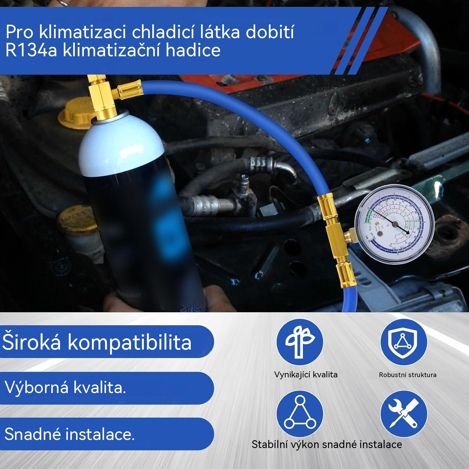 🔧❄️ Hadice pro doplňování chladiva R134a AC s manometrem – Těsná, snadno čitelná a kompatibilní s klimatizacemi pro automobily, nákladní vozy nebo domácími klimatizacemi – Bezpečné doplňování svépomocí 🚗