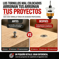 【Tope de profundidad + 4 brocas】🔩 Juego de brocas avellanadoras ajustables | Herramienta profesional para el acabado de tornillos en carpintería