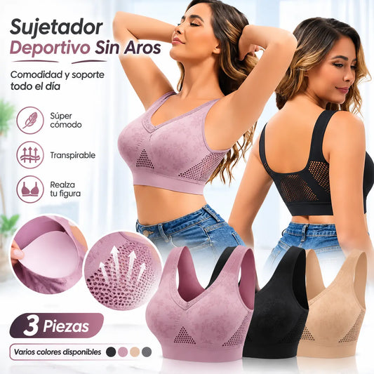 💕(3 piezas )【40-120 kg】✨ Sujetador de encaje sin aros y de gran sujeción para mujer