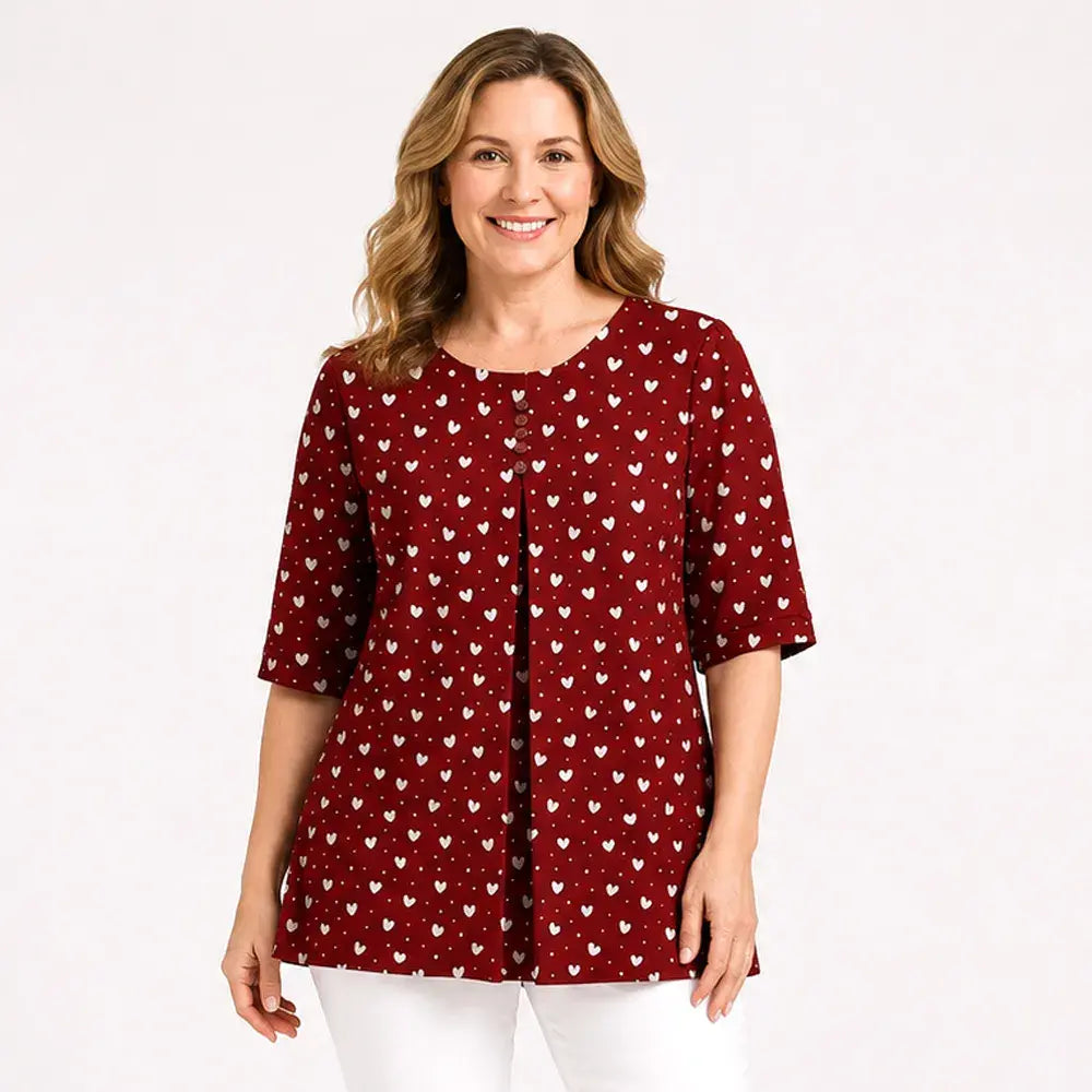 🔥【Oferta por tiempo limitado】【M-5XL】✨Blusa holgada de mujer de manga 3/4 con estampado, cuello redondo, estilo casual y elegante