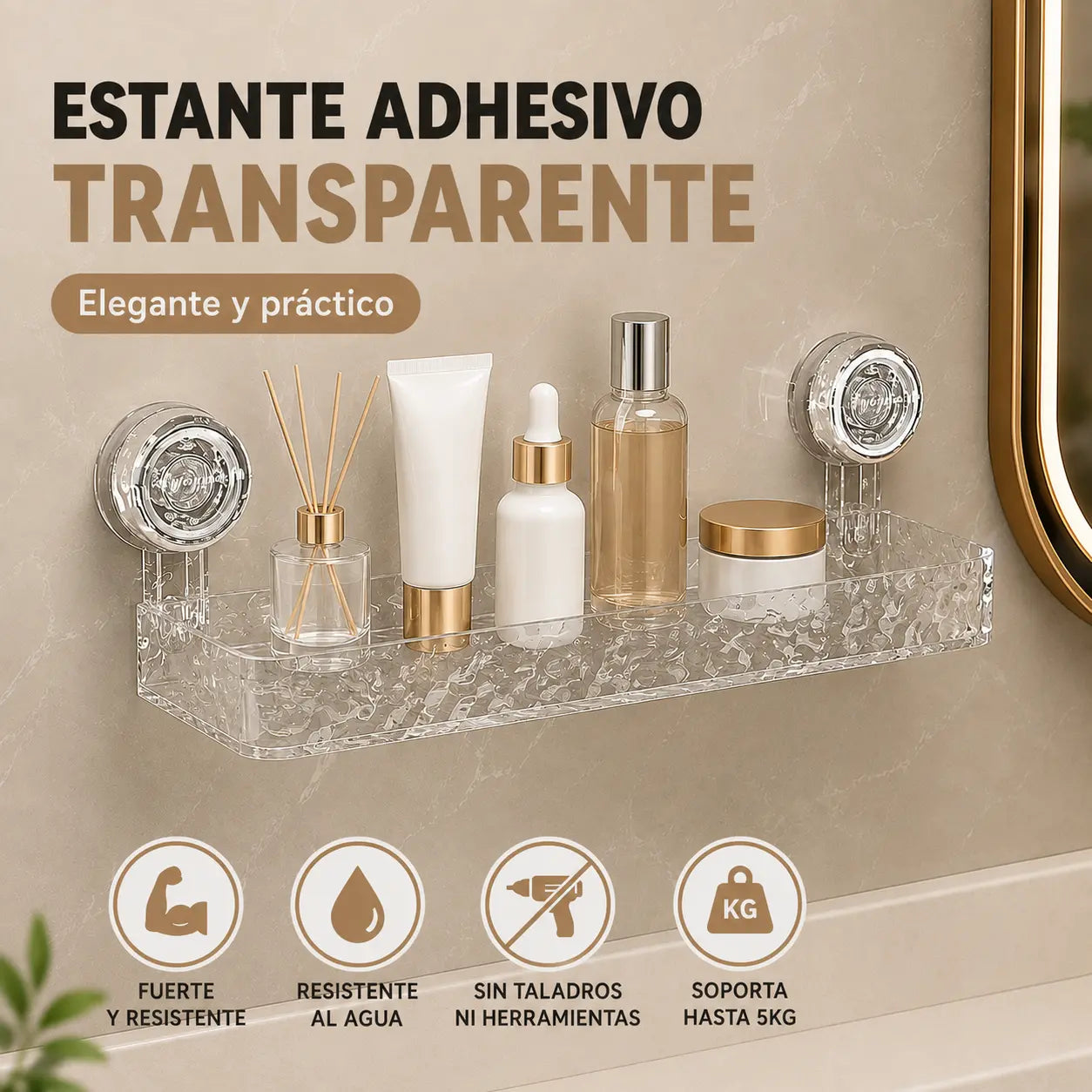 🧼🫧Estante de almacenamiento con ventosas sin necesidad de taladrar, ideal para cocinas y baños.
