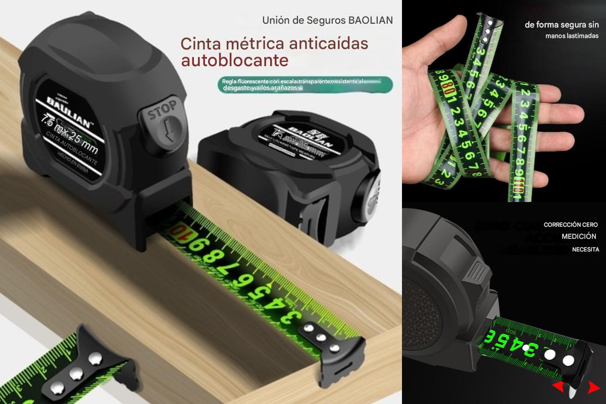 📏🔥【5M+10M】 de alta precisión engrosada resistente al desgaste y resistente a las caídas cinta métrica fluorescente negro.