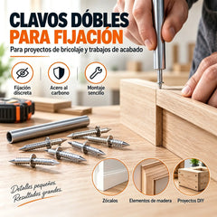 🧱【100 clavos + 1 herramienta】✨ Clavo Oculto de Doble Cabeza con Tornillo Expansivo | Fijación Invisible para Zócalos y Madera | Acero Galvanizado Antióxido 🔩