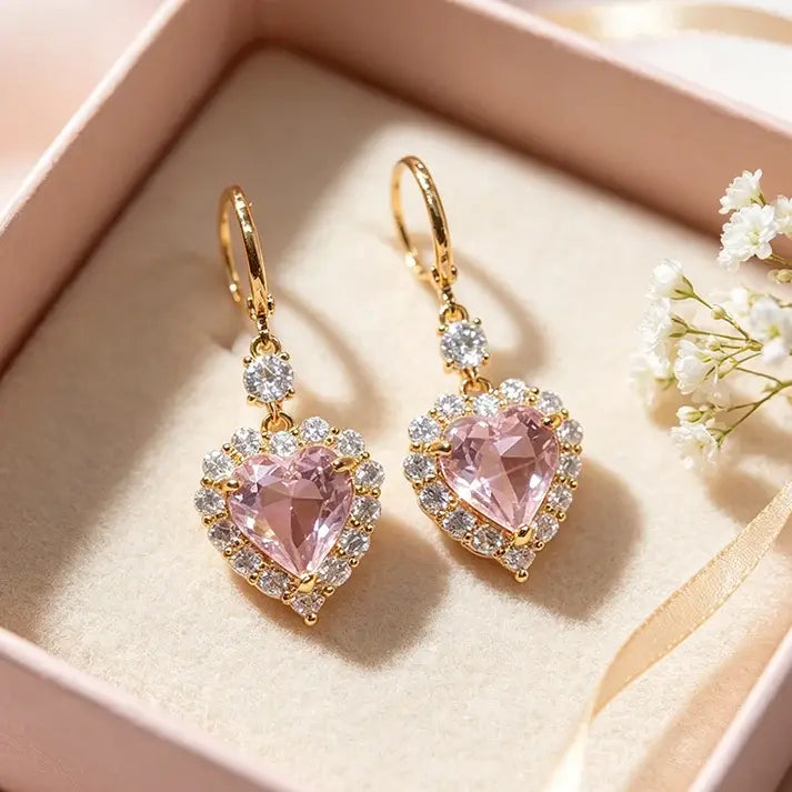 🎉 ¡50% DE DESCUENTO POR TIEMPO LIMITADO! 💖 Pendientes colgantes de corazón brillantes – Resplandor rosa romántico ✨