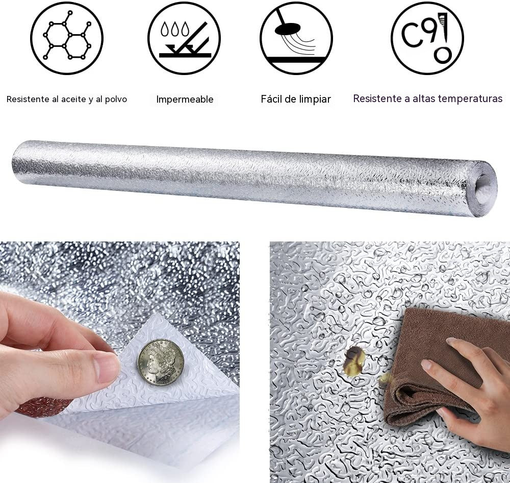 【60cm*10m】🛡️ Lámina Adhesiva de Aluminio Removible – Antigrasa, Resistente al Calor y Fácil de Limpiar