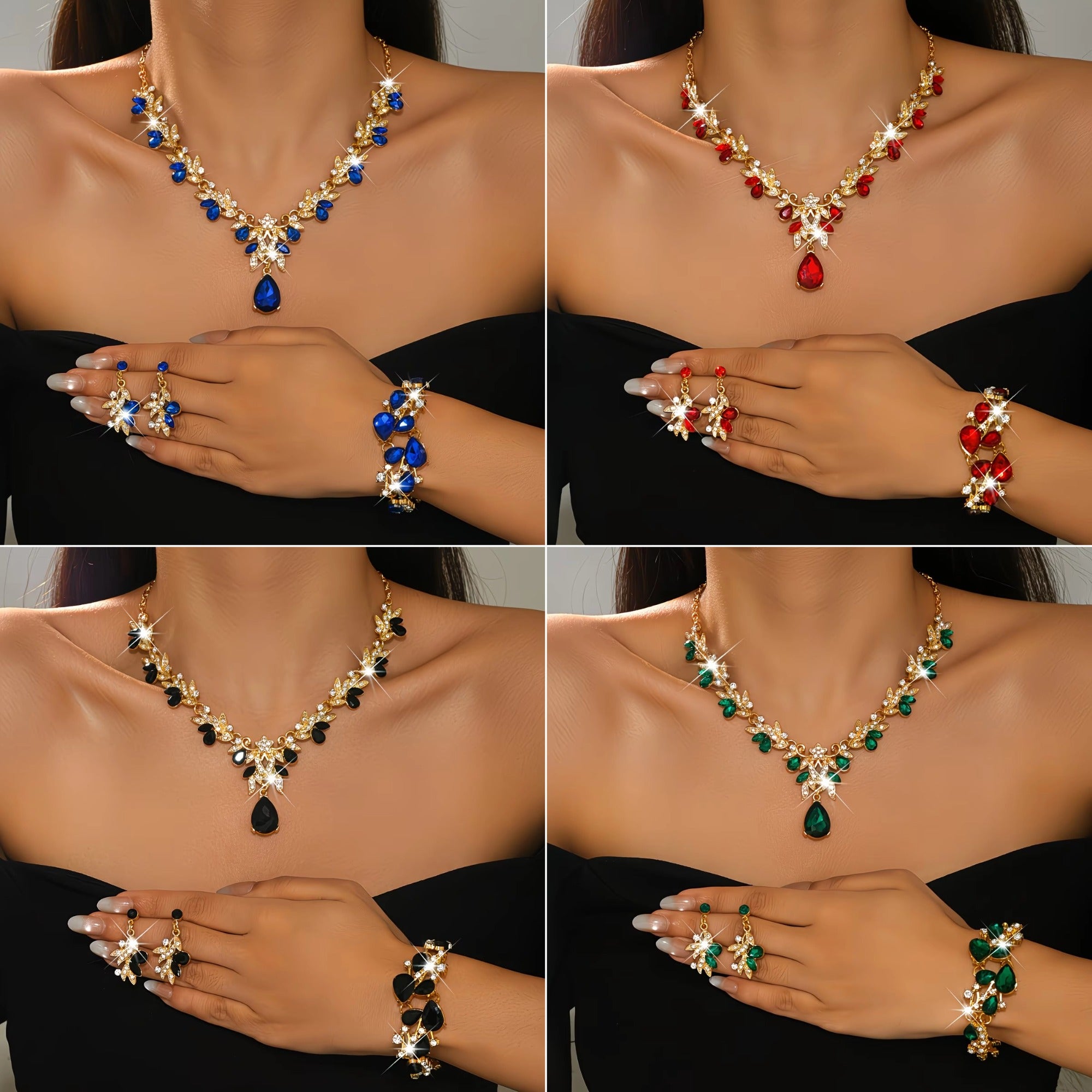 🔥【Collar + Pulsera + Pendientes】💎✨Conjunto de tres piezas de joyería chapada en oro de alta gama con forma de lágrima.