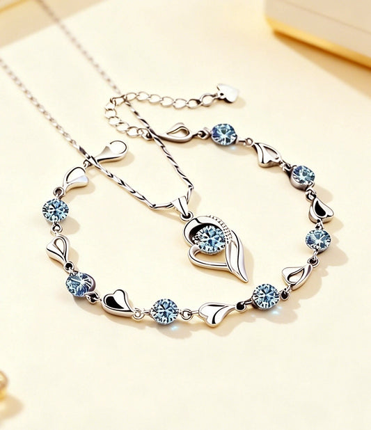 Conjunto de pulsera y collar de plata de ley 925 Corazón del Océano