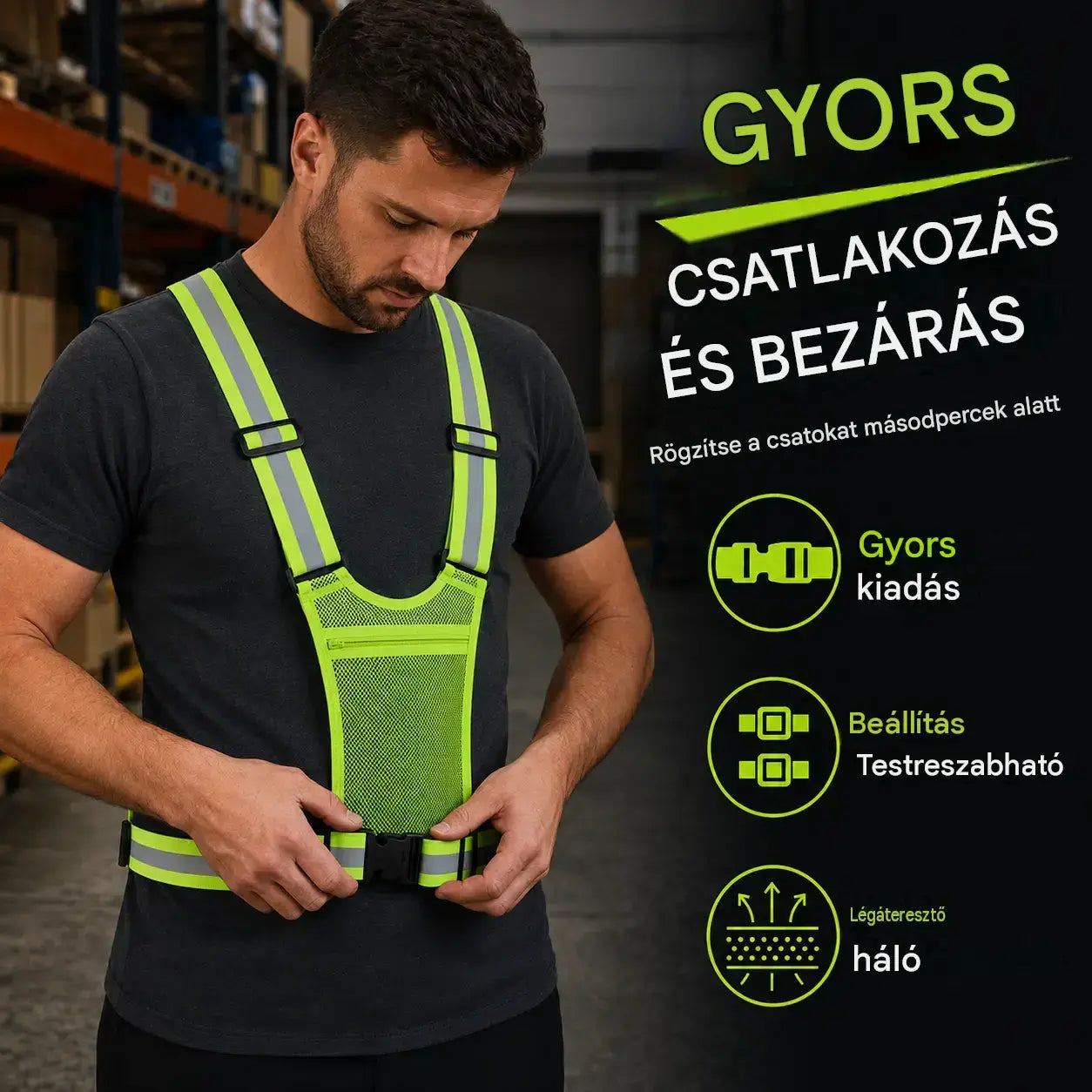 【🔥2 darab】Jelenleg nagy láthatóságú, fényvisszaverő mellény, állítható, zsebekkel, biztonságos futófelszerelés.
