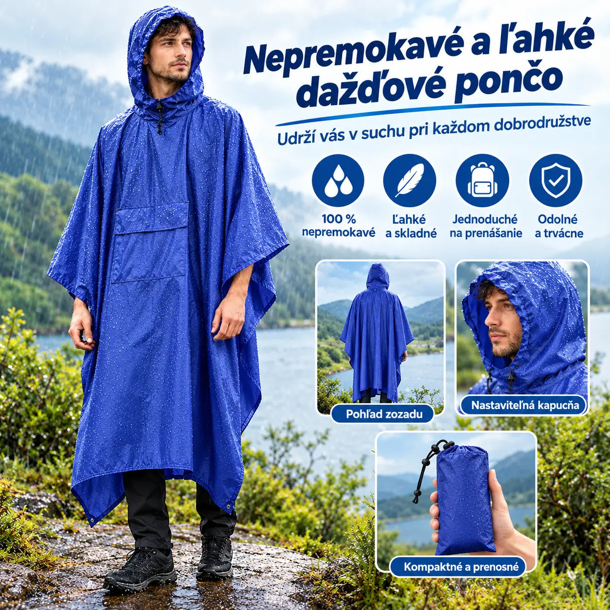 🏕️ Multifunkčné pršiplášťové pončo 3 v 1 | Nepremokavá pláštenka + stan + podložka na zem | Na turistiku a kempovanie 🌧️