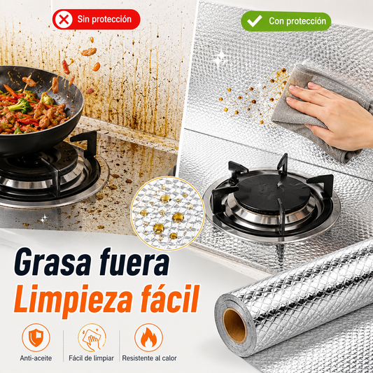 【40cm*5m】🛡️ Lámina Adhesiva de Aluminio Removible – Antigrasa, Resistente al Calor y Fácil de Limpiar