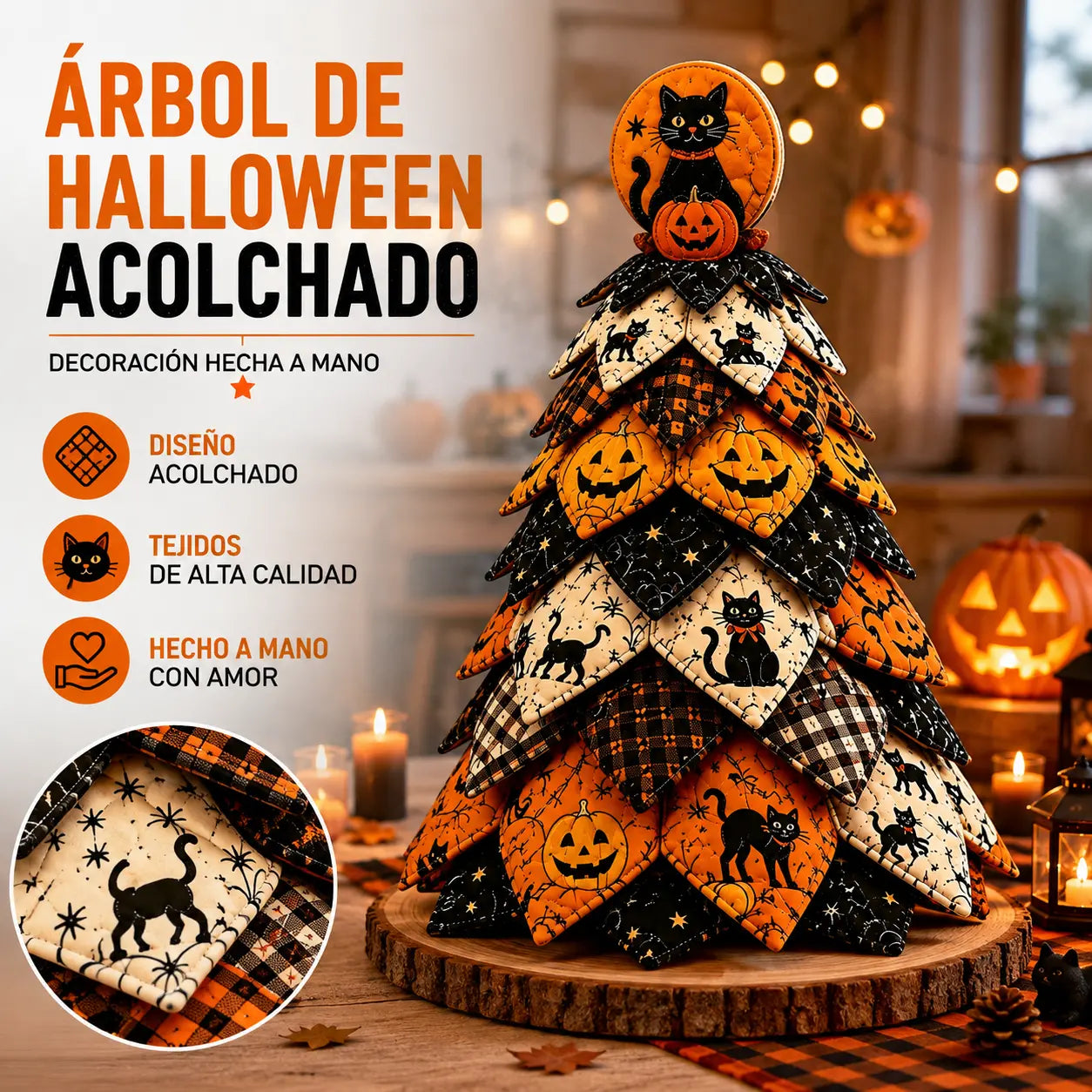 🎄Set de patchwork para árbol de Navidad de Halloween: Un adorno de Halloween que se puede hacer fácilmente con varias capas de tela, perfecto para los amantes del patchwork.