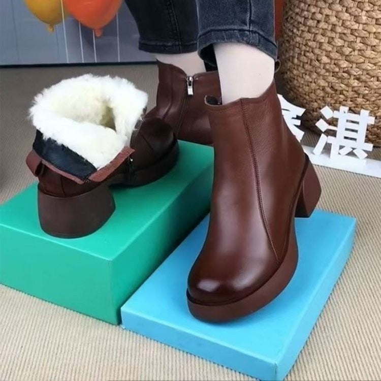 【Tallas 35-40】Botas gruesas de estilo retro para mujer, modelo invierno 2025, de piel auténtica y ante cálido.