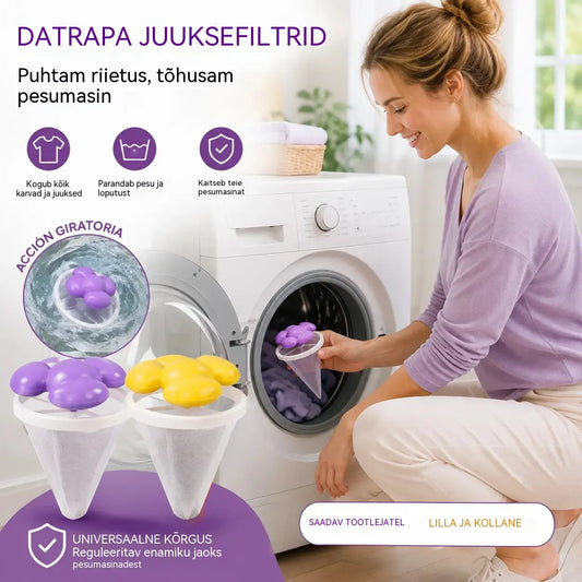 Ujuv pesumasinafilter – püüab igal pesukorral kinni ebemed, juuksed ja lemmikloomakarvad 🧺