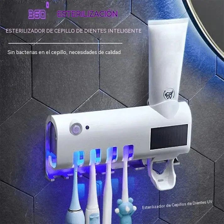 🔥1 pieza 27 euros🦷 Esterilizador de cepillos de dientes UV de pared - Sin taladro - Soporte de baño 3 en 1 🚿