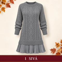 🧶 Elegantné pletené šaty s plisovaným lemom — pohodlný štýl na chladnejšie dni, dostupné vo veľkostiach S–3XL.
