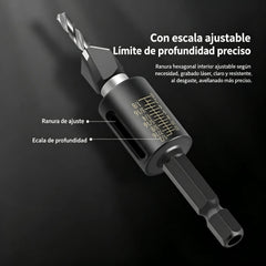 【Tope de profundidad + 4 brocas】🔩 Juego de brocas avellanadoras ajustables | Herramienta profesional para el acabado de tornillos en carpintería