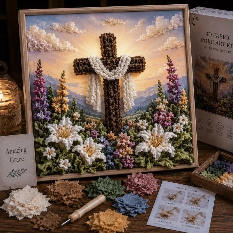 ✝️ Kit de Punch Needle 3D Cristiano – Bordado en Tela con Motivos de Fe, Manualidad Creativa Fácil para Adultos y Niños, Decora tu Hogar con Arte Textil 🧵🖼️✨