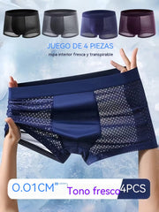 🔥【4 piezas】Calzoncillos bóxer de malla transpirable y cómodos para hombre