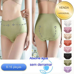 Roupa íntima feminina plus size à prova d'água antibacteriana de cintura alta 【1 pieza solo 2 euros】