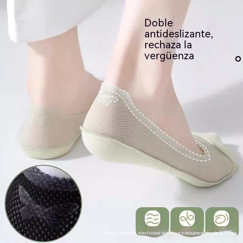 【7 pares por 24 euros】🧦Medias de malla de seda helada para mujer, antideslizantes y de corte bajo.