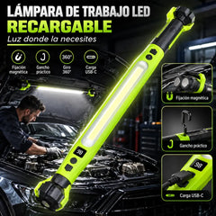 🔦✨ Luz de Trabajo LED COB Recargable por USB | Base Magnética con Batería | Luz Blanca y Amarilla para Reparación de Autos y Taller 🚗