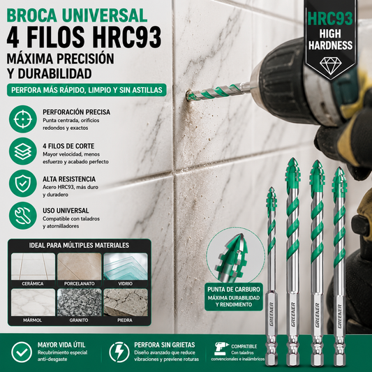 🔥【6+8+10+12mm】【10  piezas】Broca universal 4 filos: abre agujeros más rápidos, limpios y sin esfuerzo en todos los materiales.