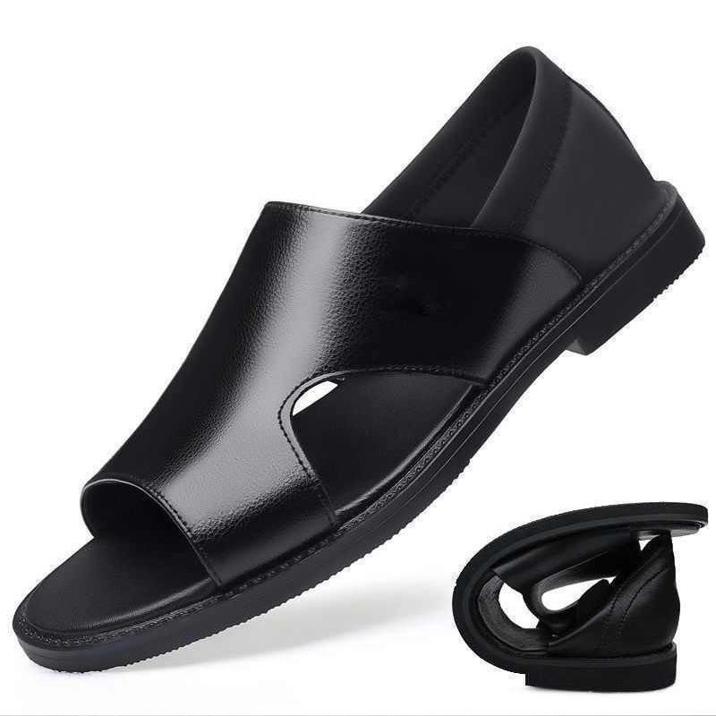 【38-44】Sandalias de verano 2025 para hombre de piel de vaca, transpirables, huecas, antideslizantes, informales