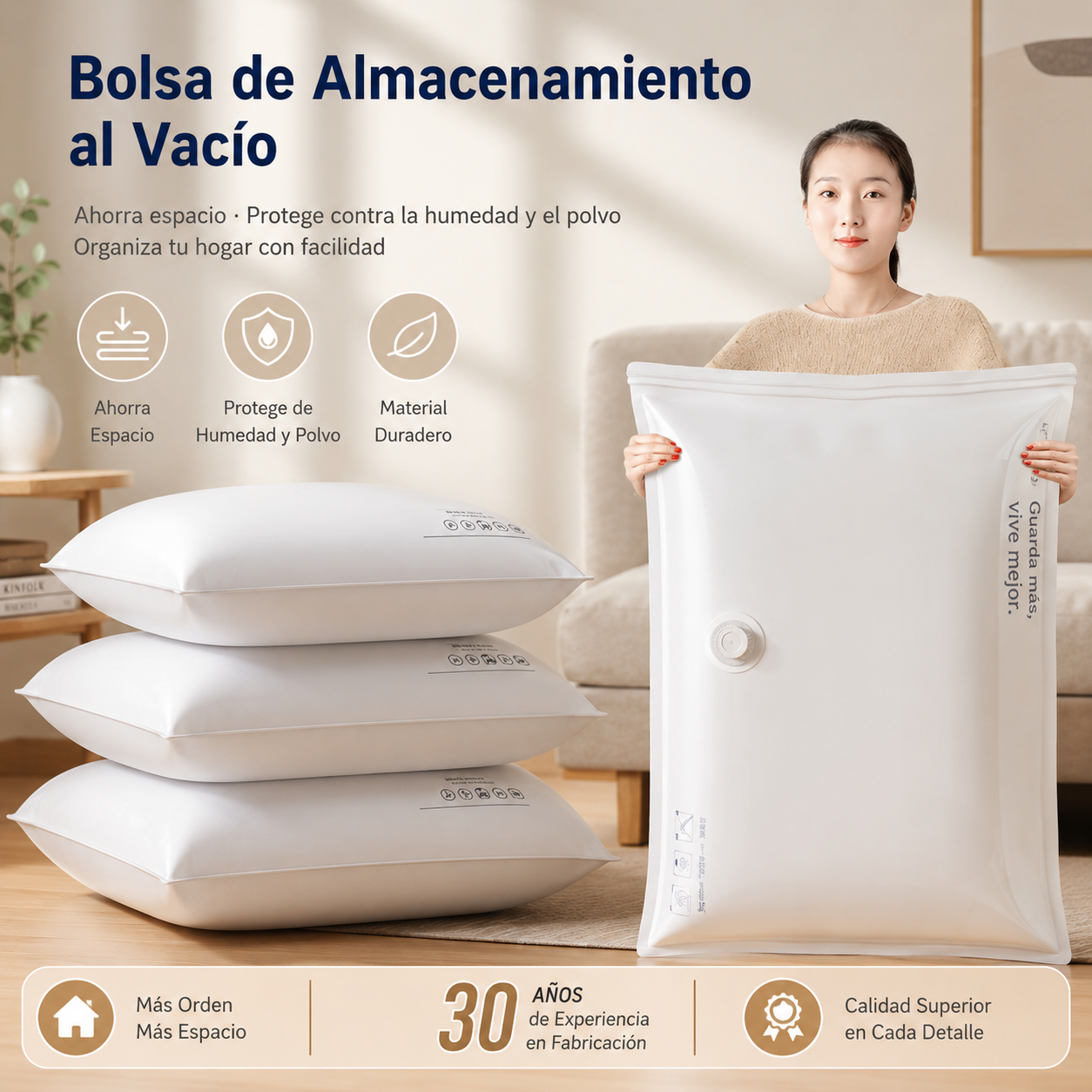 🧳【60*80cm】【Juego de 5 piezas】💨 Bolsa de almacenamiento al vacío grande y compresible: no requiere bomba, es a prueba de fugas e ideal para ahorrar espacio en maletas y en casa ✈️