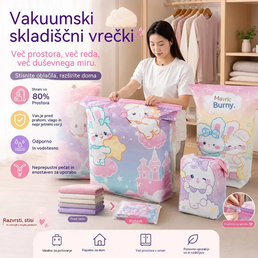 🧳【5-delni komplet】💨 Velika, stisljiva vakuumska vrečka za shranjevanje: črpalka ni potrebna, neprepustna in idealna za prihranek prostora v kovčkih in doma ✈️