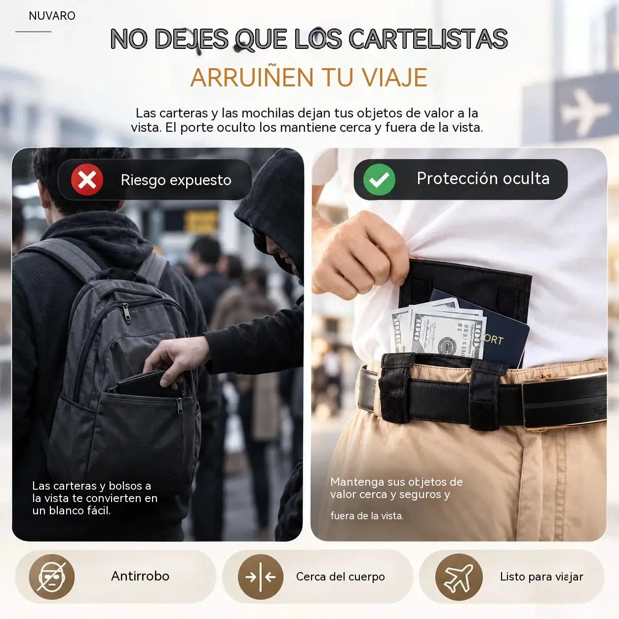 🔥 Último día: 50 % de descuento — Cartera de viaje antirrobo ultrafina 3 en 1
