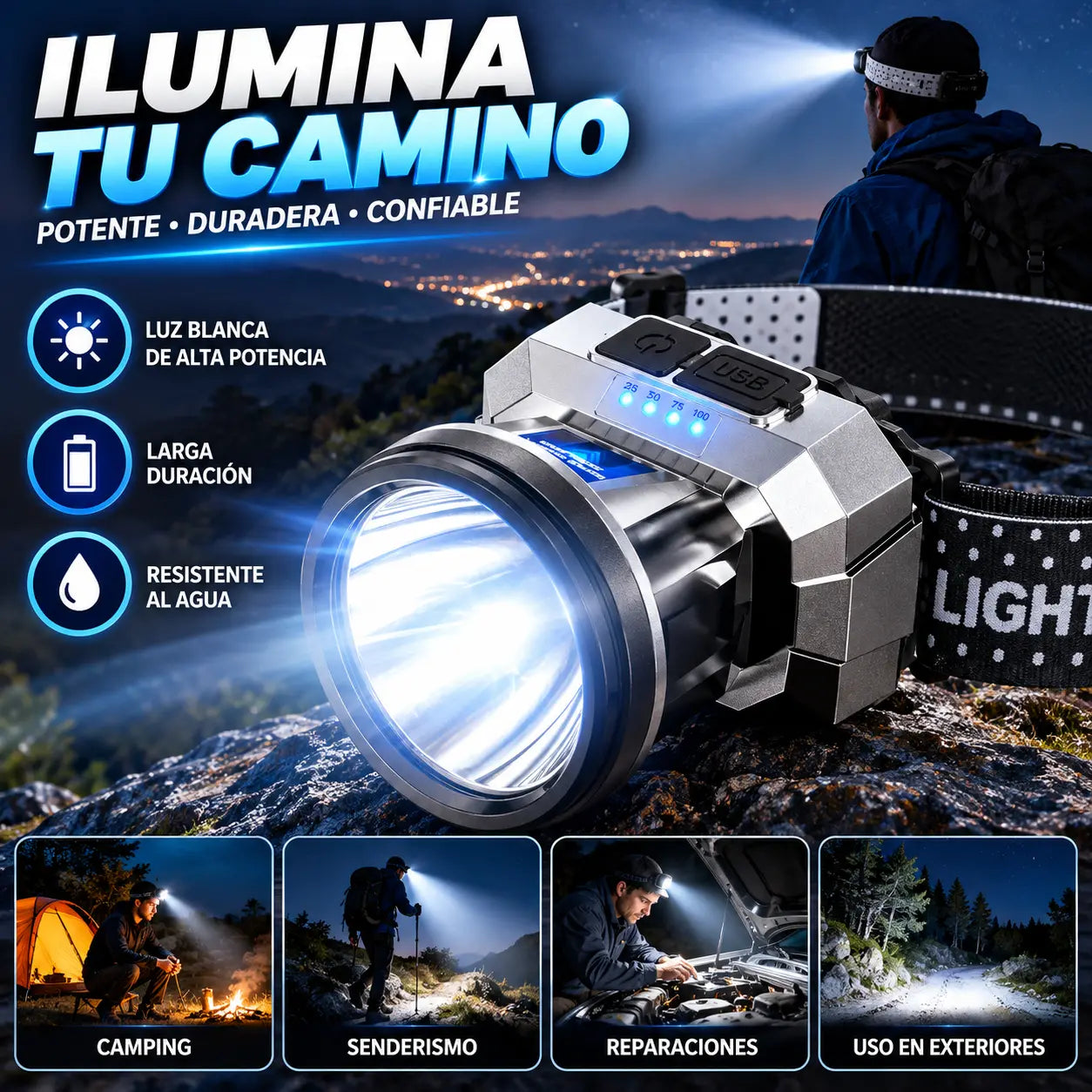 🌟💡Faros LED de inducción con carga USB inteligente