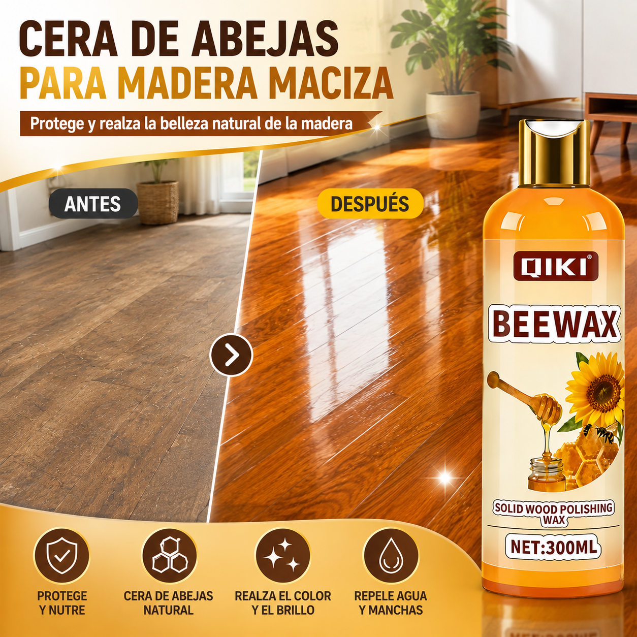 🔥Oferta por tiempo limitado✨Crema de cera de abeja natural de alta eficacia para pulir y limpiar madera.
