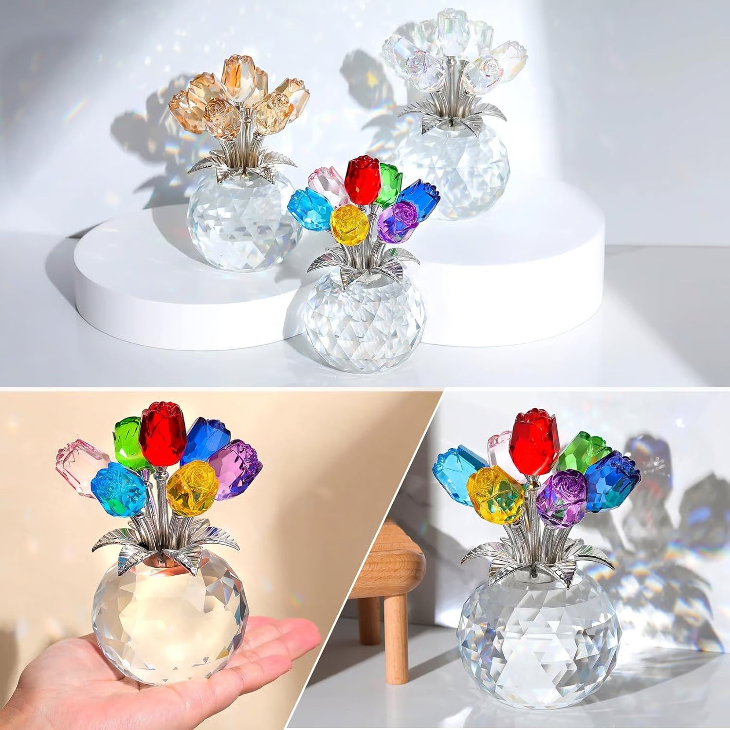 💒🌹💎 Rosa de cristal colorida: amor que nunca se desvanece.🔥