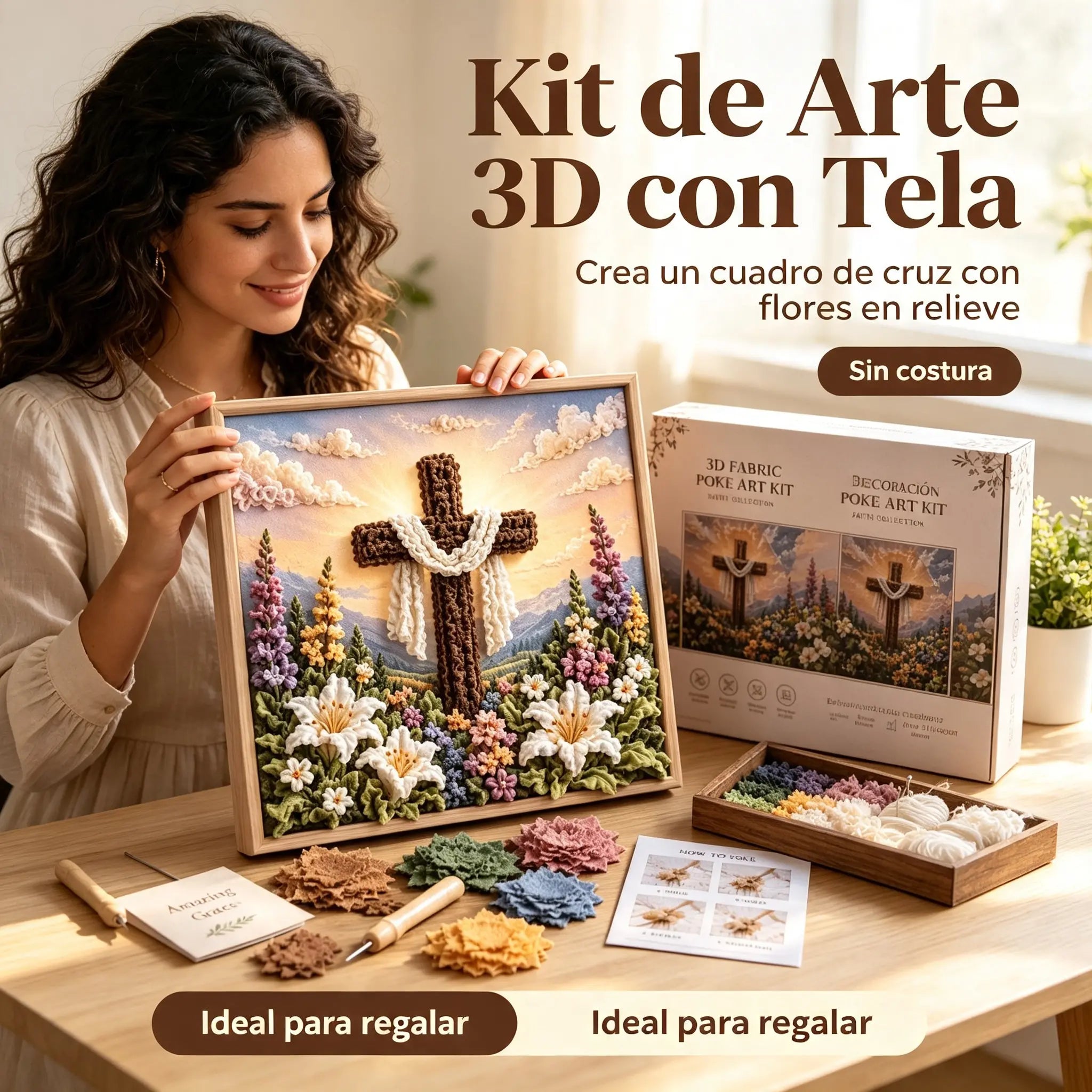 ✝️ Kit de Punch Needle 3D Cristiano – Bordado en Tela con Motivos de Fe, Manualidad Creativa Fácil para Adultos y Niños, Decora tu Hogar con Arte Textil 🧵🖼️✨