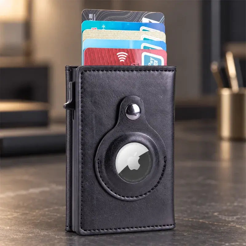 🖤 Tarjetero de Cuero Carbono con Clip Automático de Aluminio | Bloqueo RFID | Porta Tarjetas Minimalista y Moderno ✨