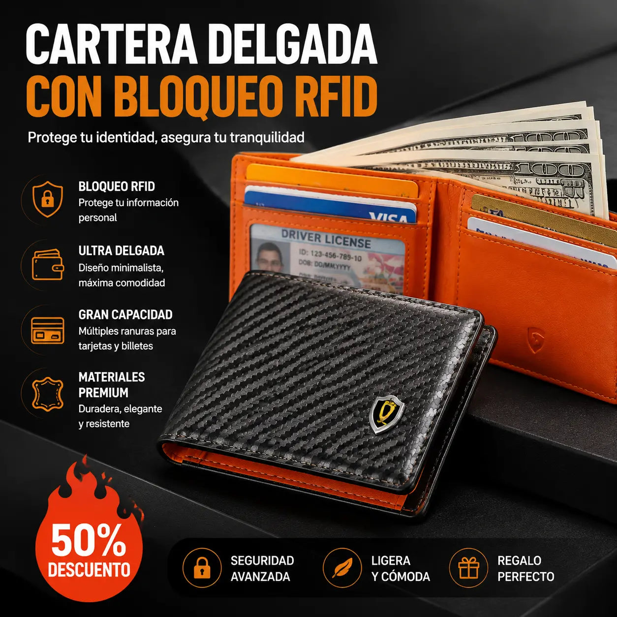 Cartera delgada para hombre con bloqueo RFID