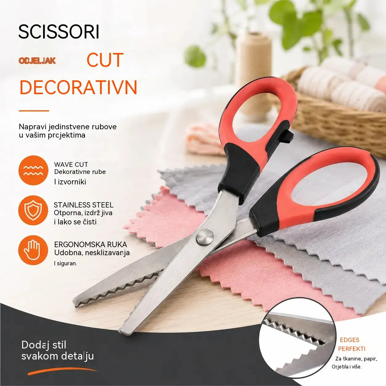 ✂️ Višenamjenske škare za rezanje s cik-cak oštricom – za tkaninu, papir i rukotvorine 🧵