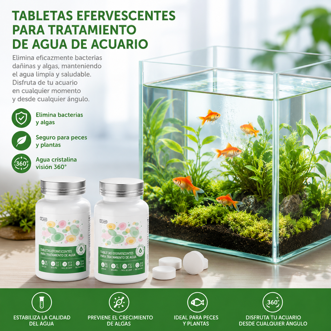 【Compra 1 y llévate 1 gratis】Eliminador de algas y musgo para acuarios, elimina algas verdes y marrones, y elimina algas negras y verdes de estanques de peces.